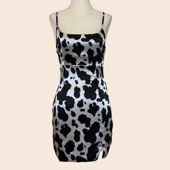 Wild Fable Black and Whit Cow Print Satin Mini Dress Size XS - Picture 1 of 12
